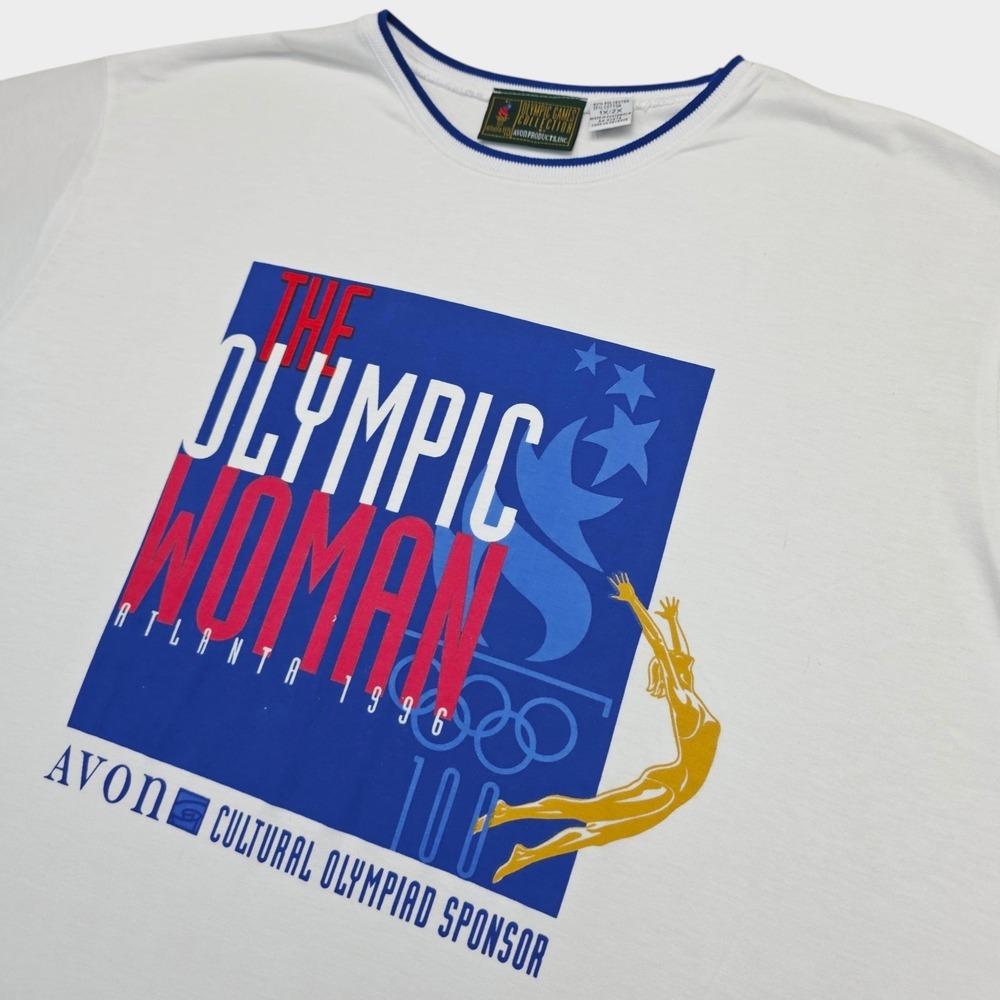Vintage 1996 Atlanta Olympics The Olympic Woman Avon T-Shirt White 1X/2X